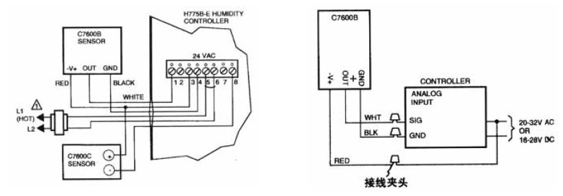 C7600B1000、C7600C1008房间湿度传感器电气接线图