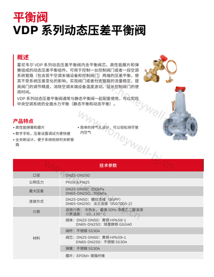  霍尼韦尔法兰式动态压差平衡阀. 霍尼韦尔V4DP系列大口径、法兰式动态压差平衡阀是暖通空调水系统用于压差控制的一种新型平衡阀产品