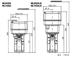 霍尼韦尔三通调节阀V5329A系列所配执行器安装尺寸