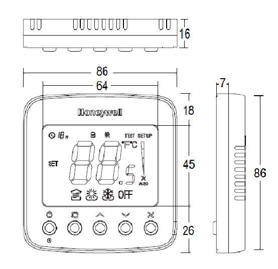 TF228WN数字风机盘管温控器尺寸图
